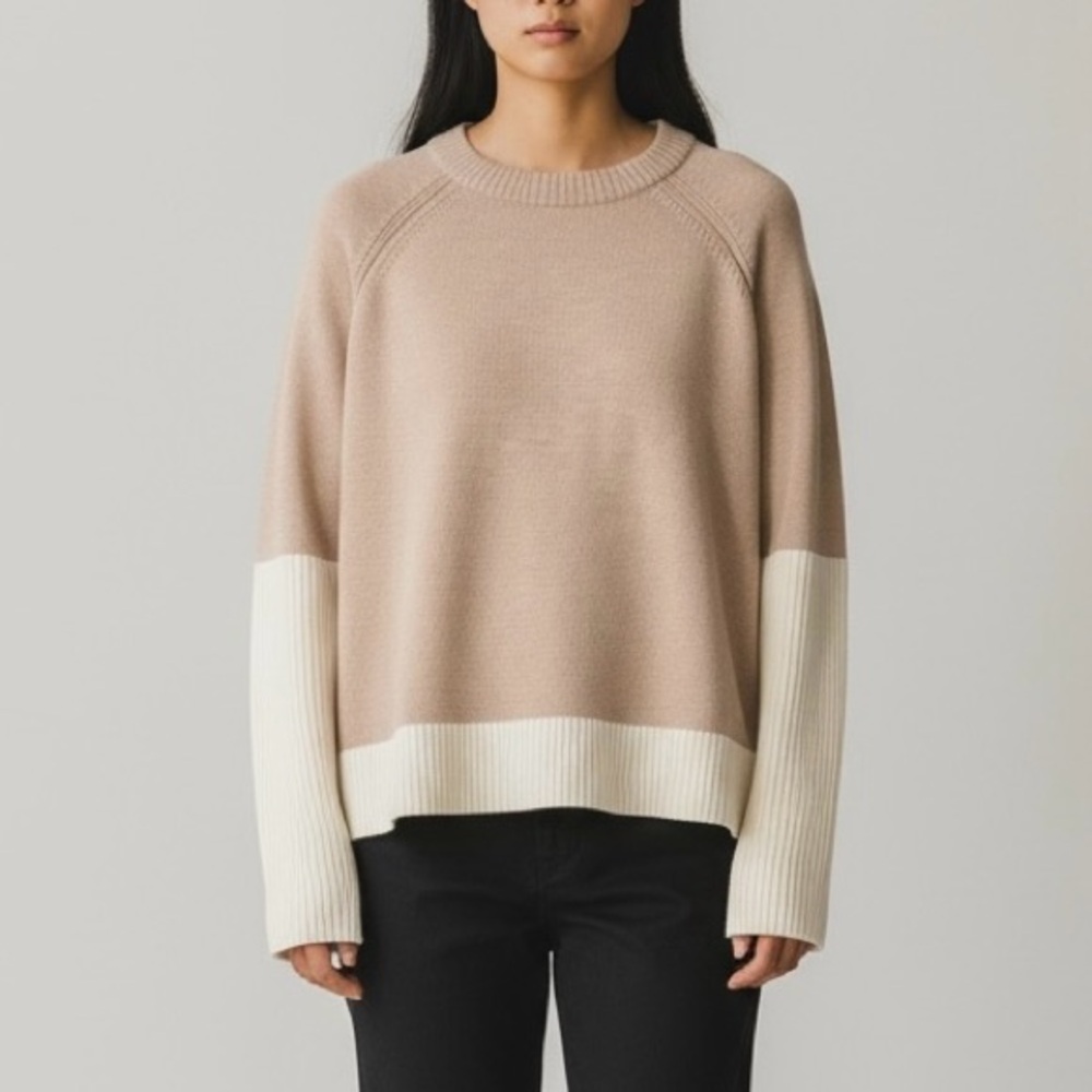 AMOUR VERT Merino Wool Colorblock Sweater Tan Cream Size XS